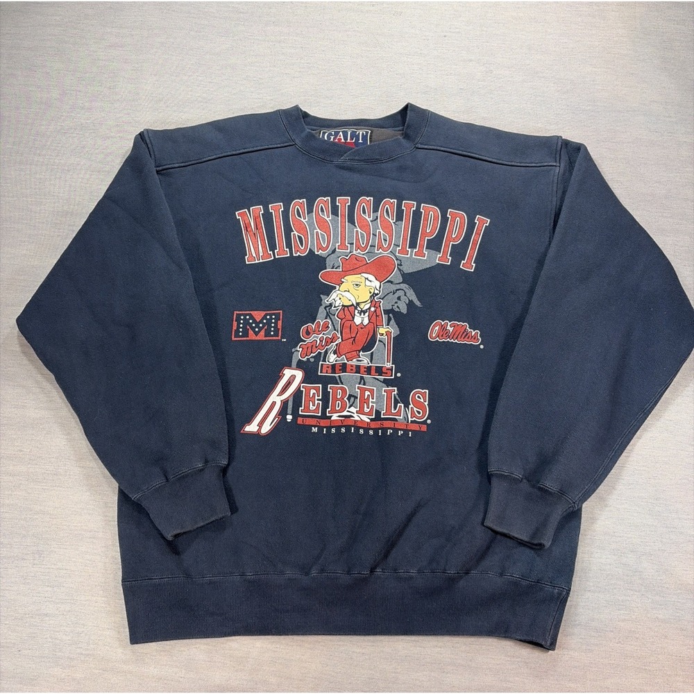 VTG Ole Miss Rebels Colonel Logo Men's  Blue Crewneck Sweatshirt L Mississippi
